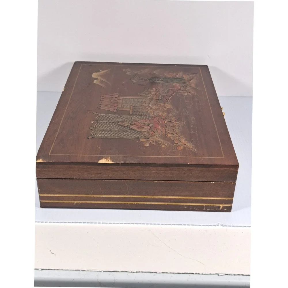 Vintage Eureka Wood Silverware Chest Carl Johnson Hand Painted Chinoiserie Box